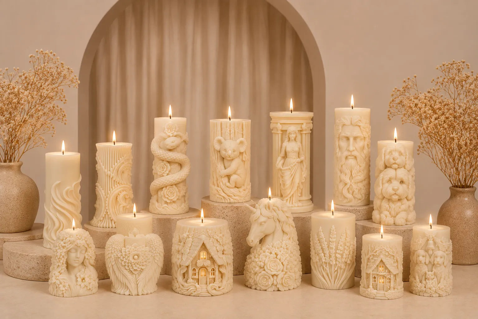Premium decorative candles by DCPL Candles featuring unique floral, animal, and sculpted designs for luxury home décor and gifting in India.