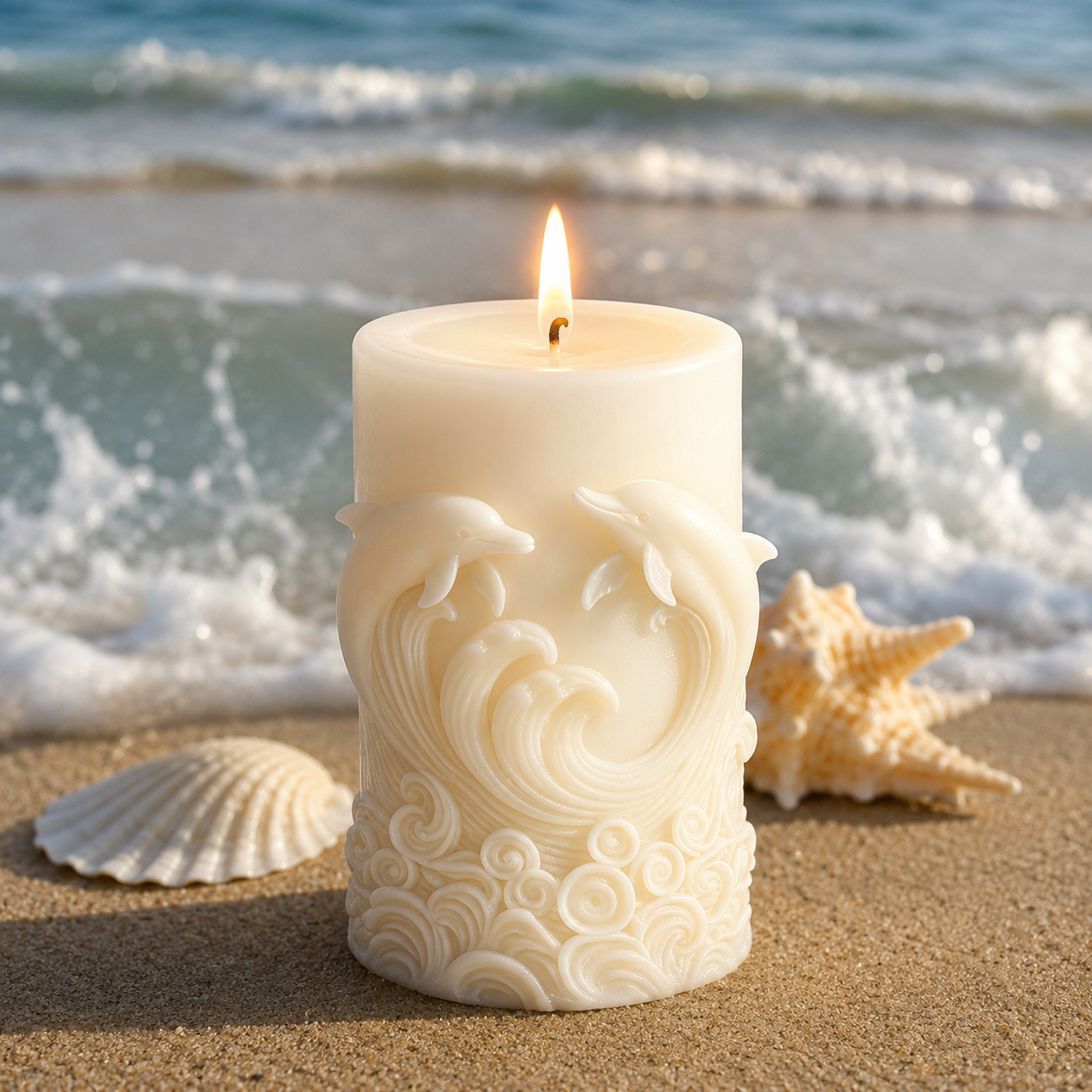 Ocean Dolphin Wave Vanilla Scented Candle, 160g DCPL Candles