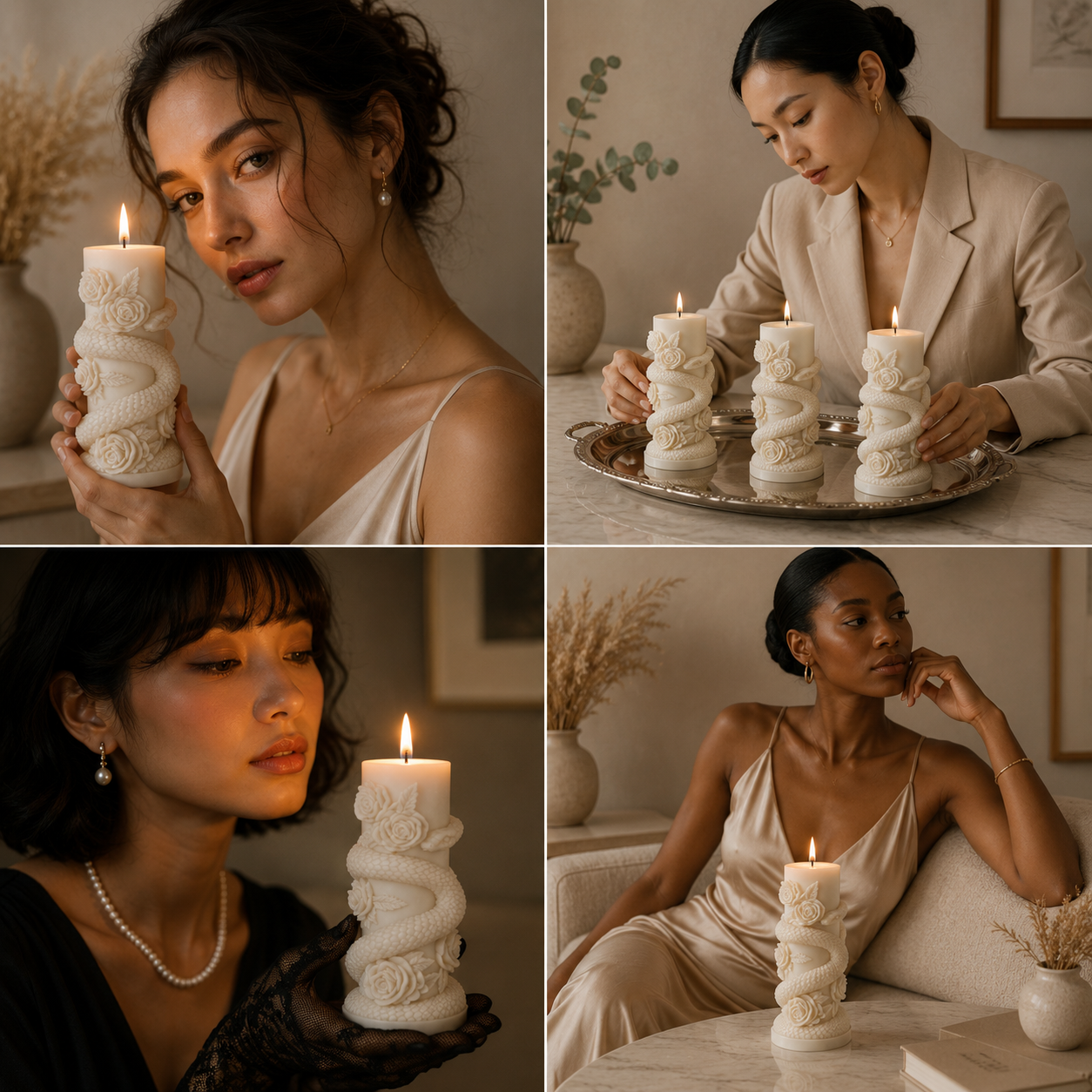 Snake & Rose Sculpted Vanilla Scented Candle, 136gm DCPL Candles