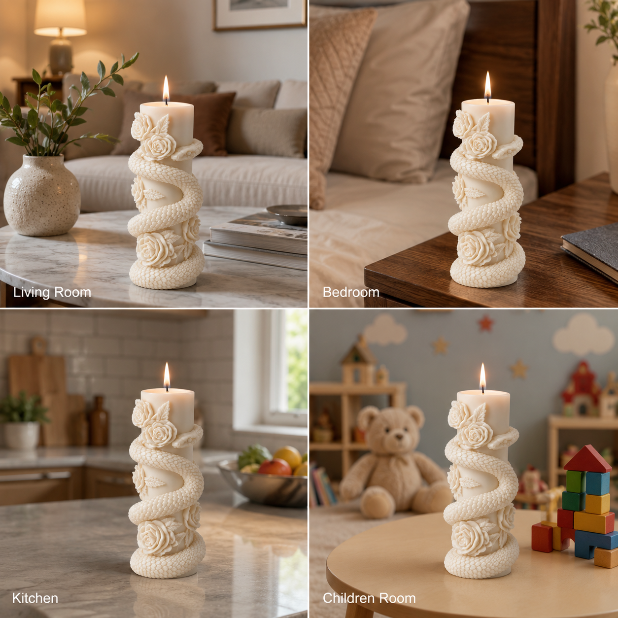 Snake & Rose Sculpted Vanilla Scented Candle, 136gm DCPL Candles