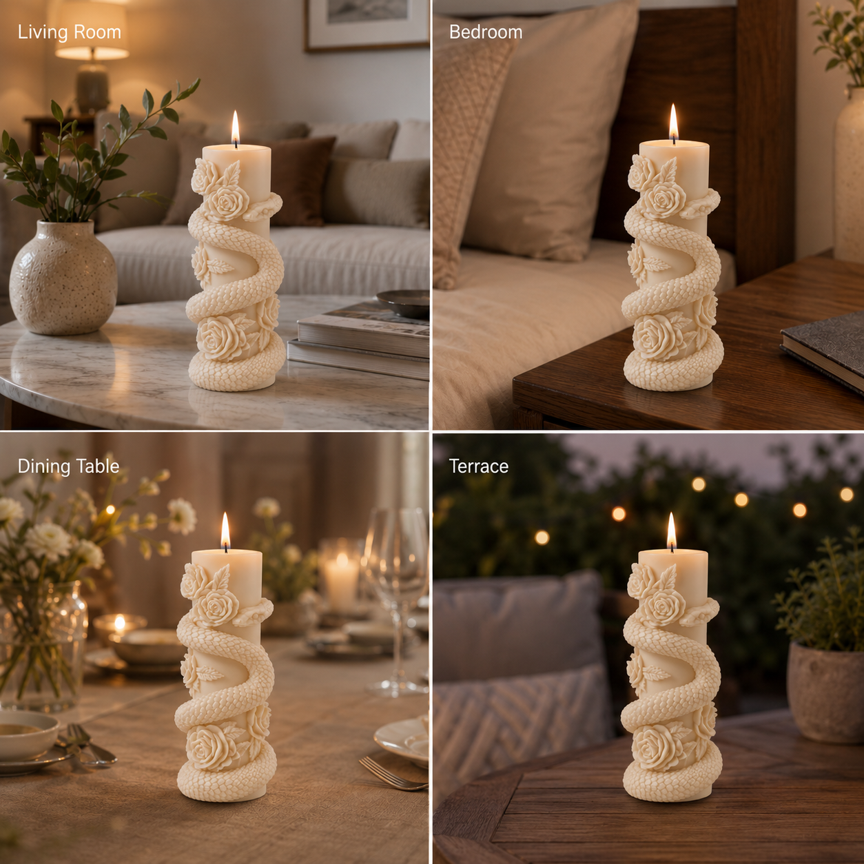 Snake & Rose Sculpted Vanilla Scented Candle, 136gm DCPL Candles