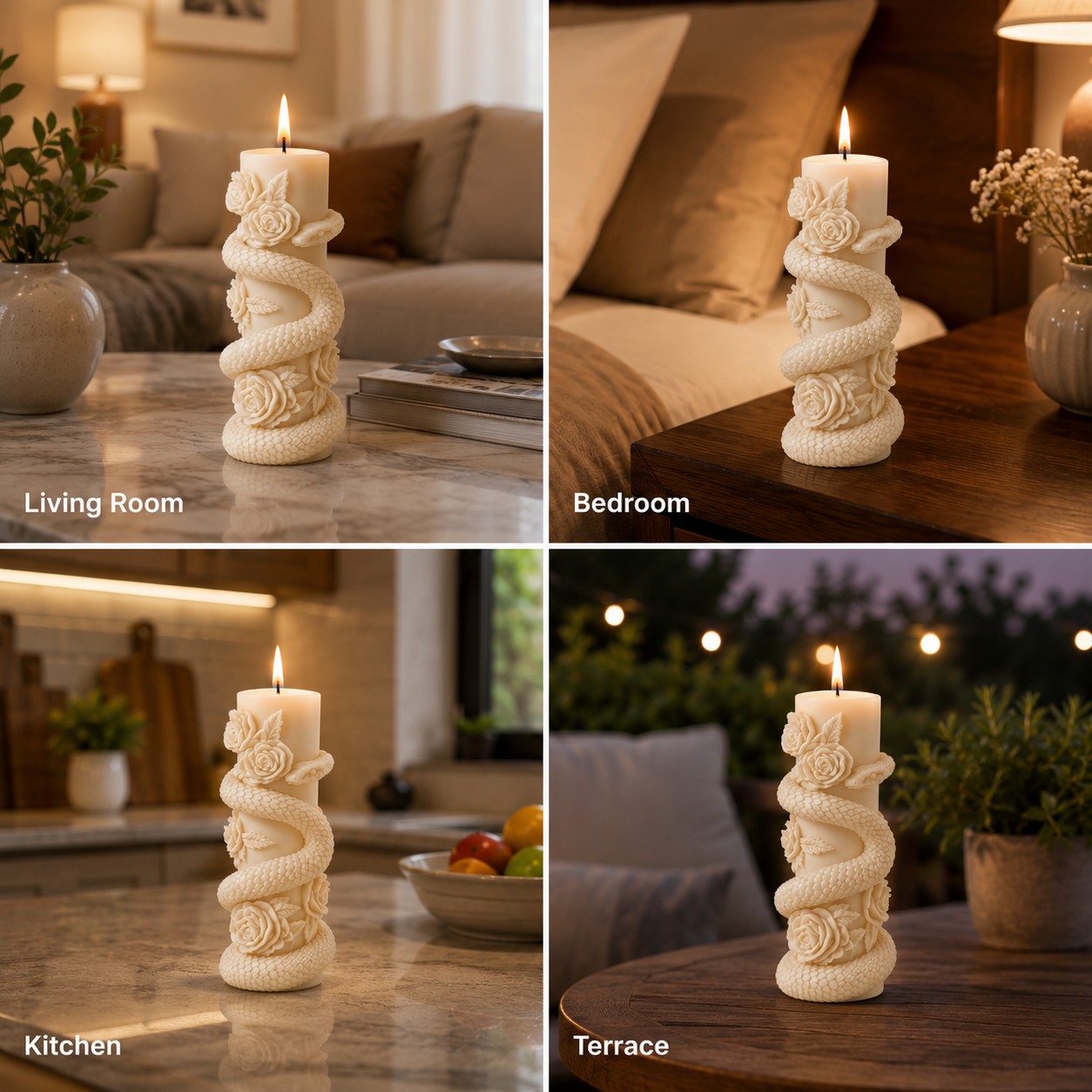 Snake & Rose Sculpted Vanilla Scented Candle, 136gm DCPL Candles