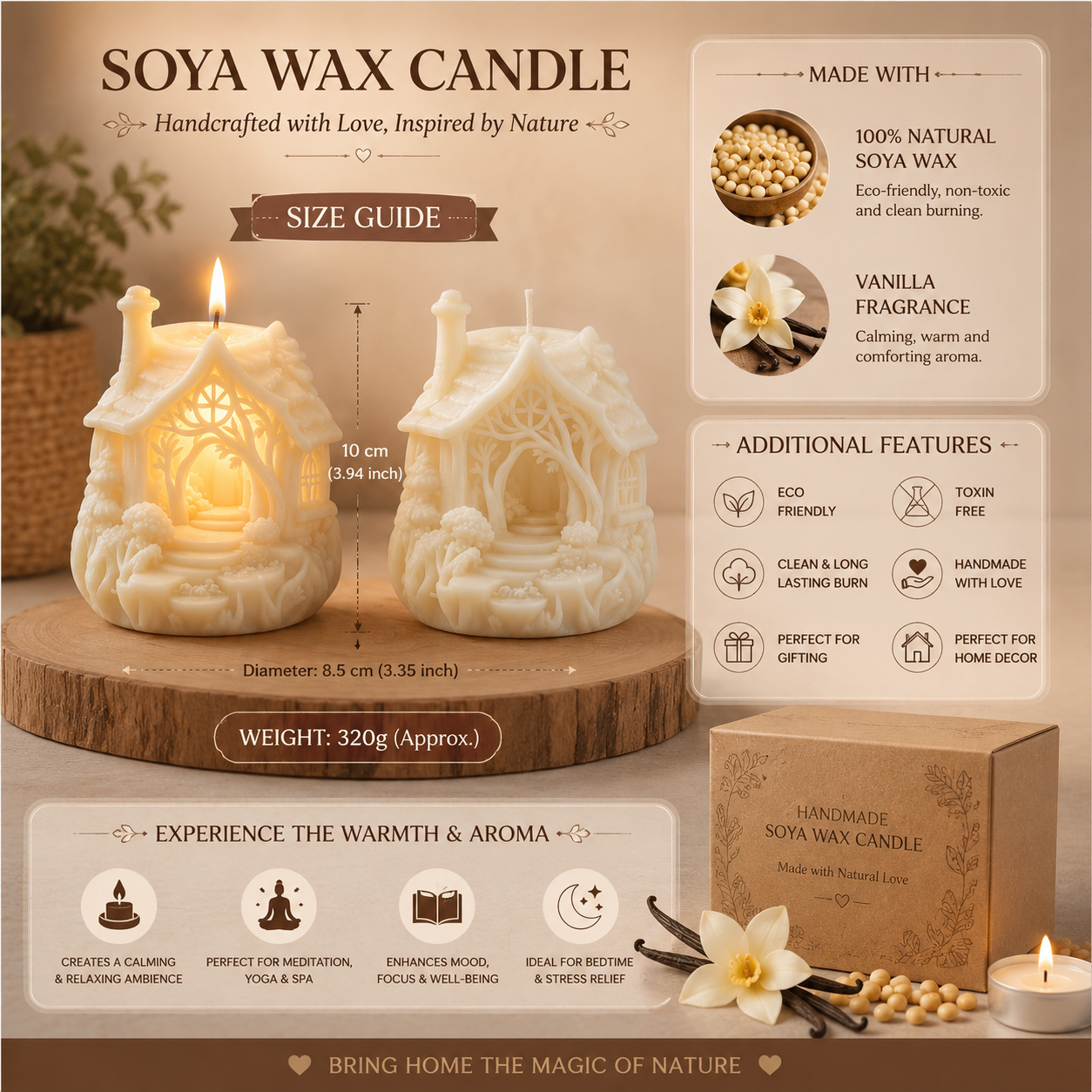 Fairy Cottage Decorative Vanilla Scented Soy Wax Gift Candle, 198g DCPL Candles