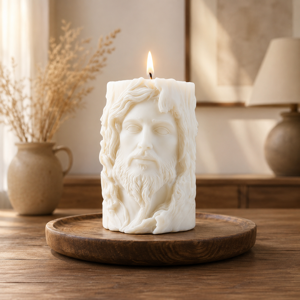 Jesus Face Spiritual Decorative Vanilla Scented Soy Wax Candle, 269gm DCPL Candles