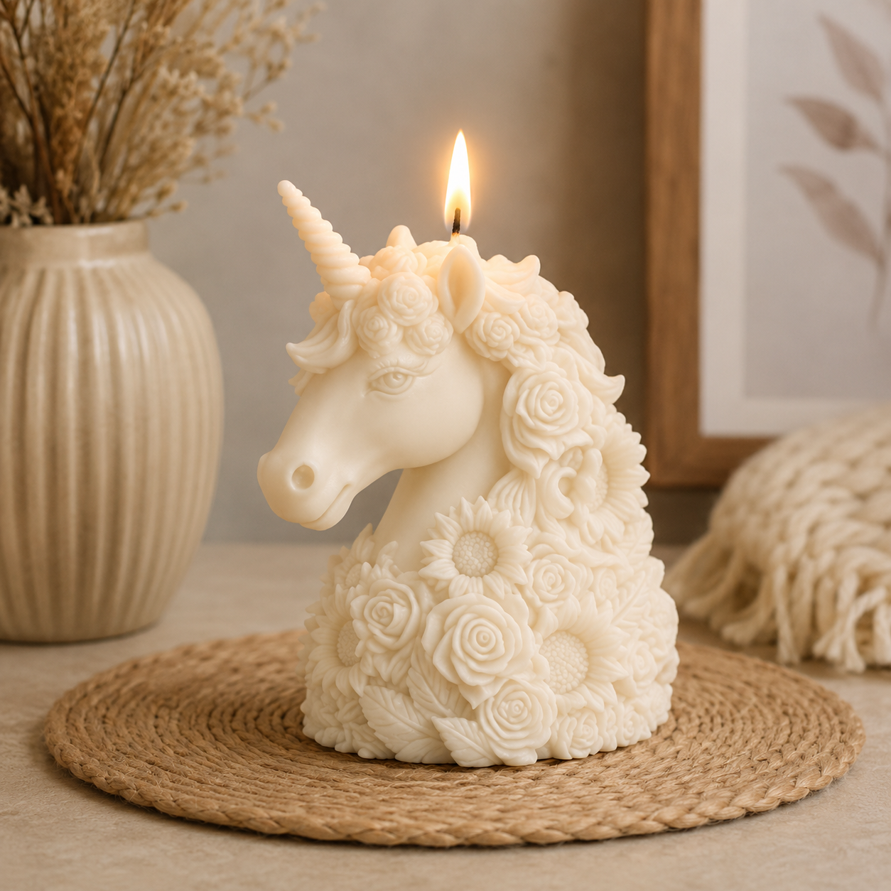 Floral Unicorn Decorative Vanilla Scented Soy Wax Candle, 76gm DCPL Candles