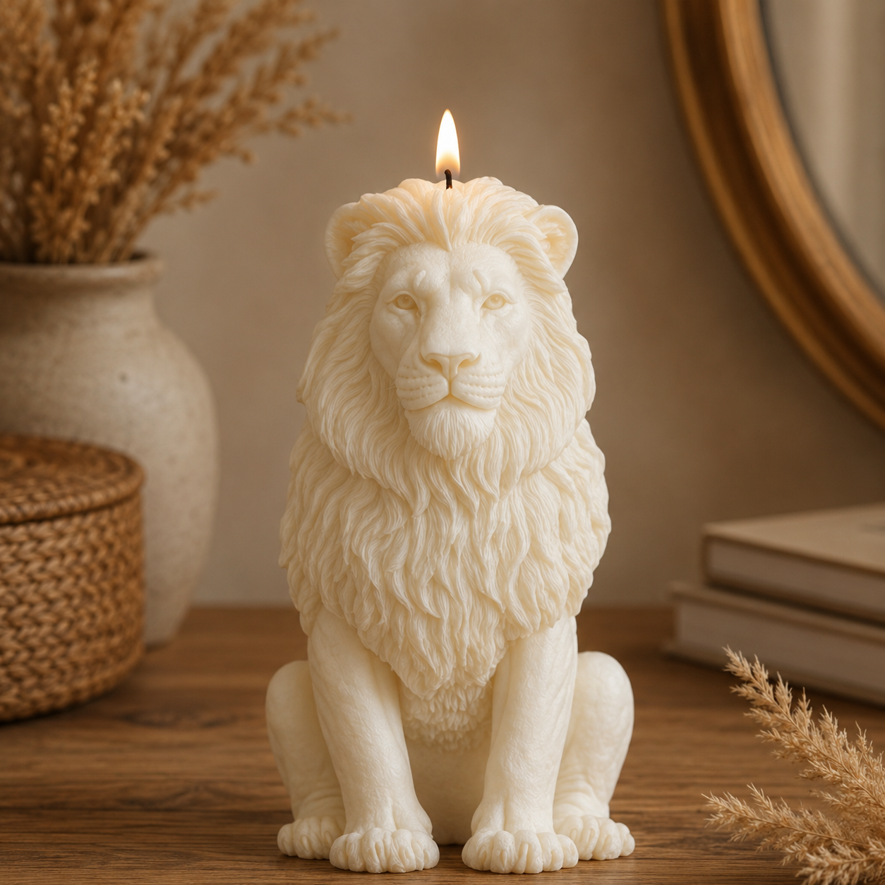 Lion Head Sculpture Decorative Vanilla Scented Candle, 150gm DCPL Candles