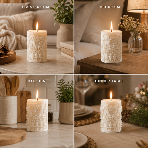 Merry Christmas Vanilla Scented Soy Pillar Candle, 189g DCPL Candles