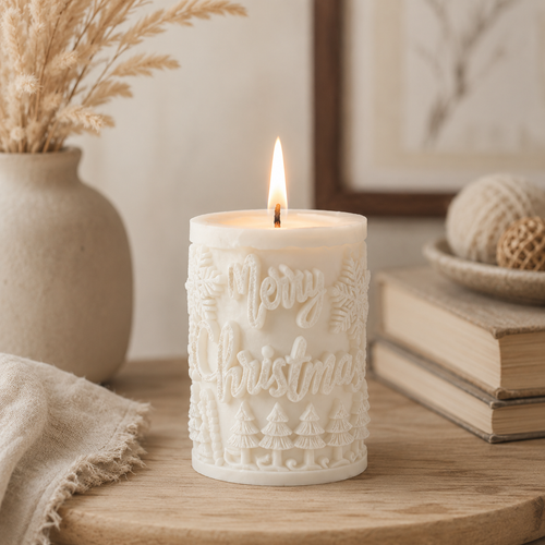 Merry Christmas Vanilla Scented Soy Pillar Candle, 189g DCPL Candles