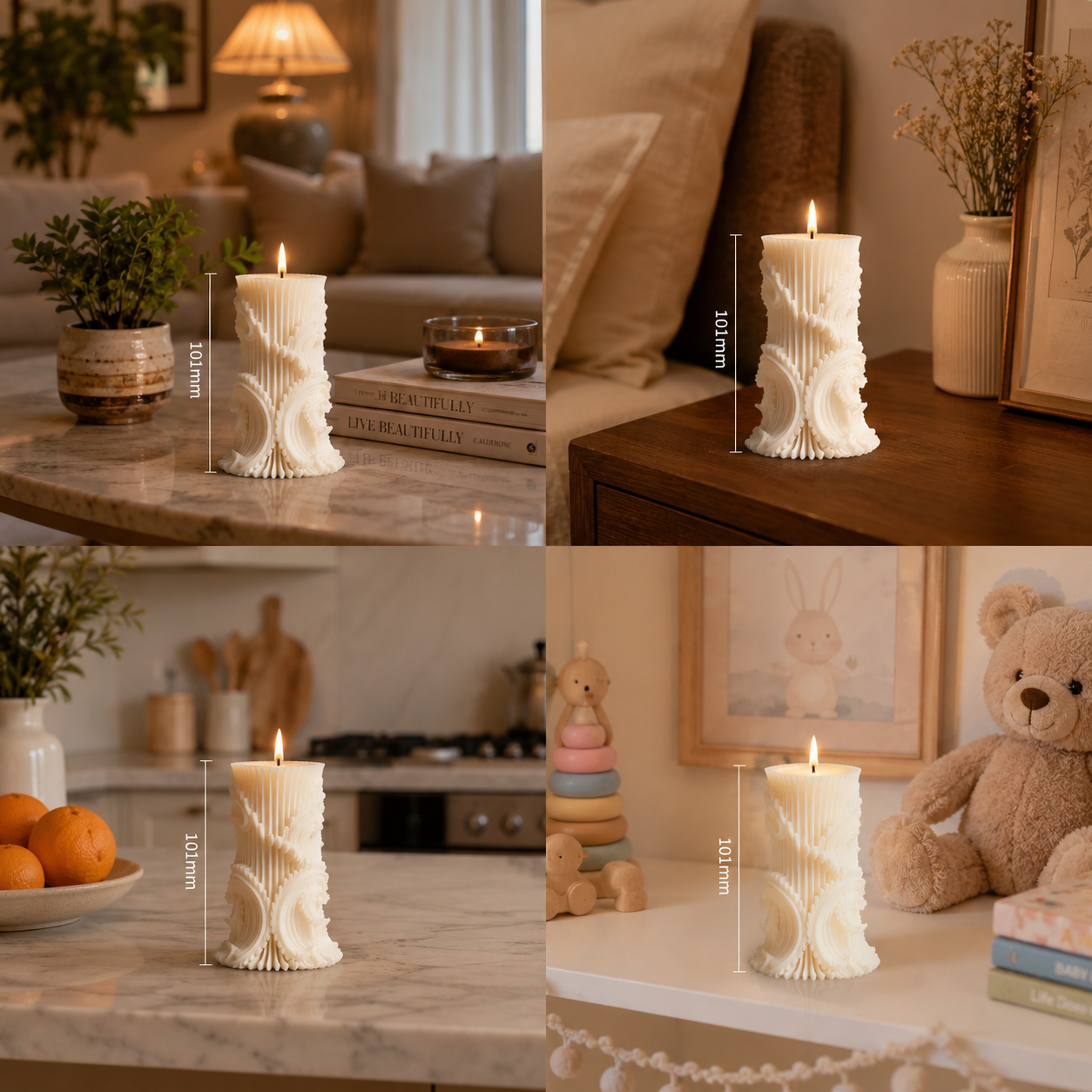 Vanilla Scented Sculpted Pillar Soy Candle, 134ml DCPL Candles
