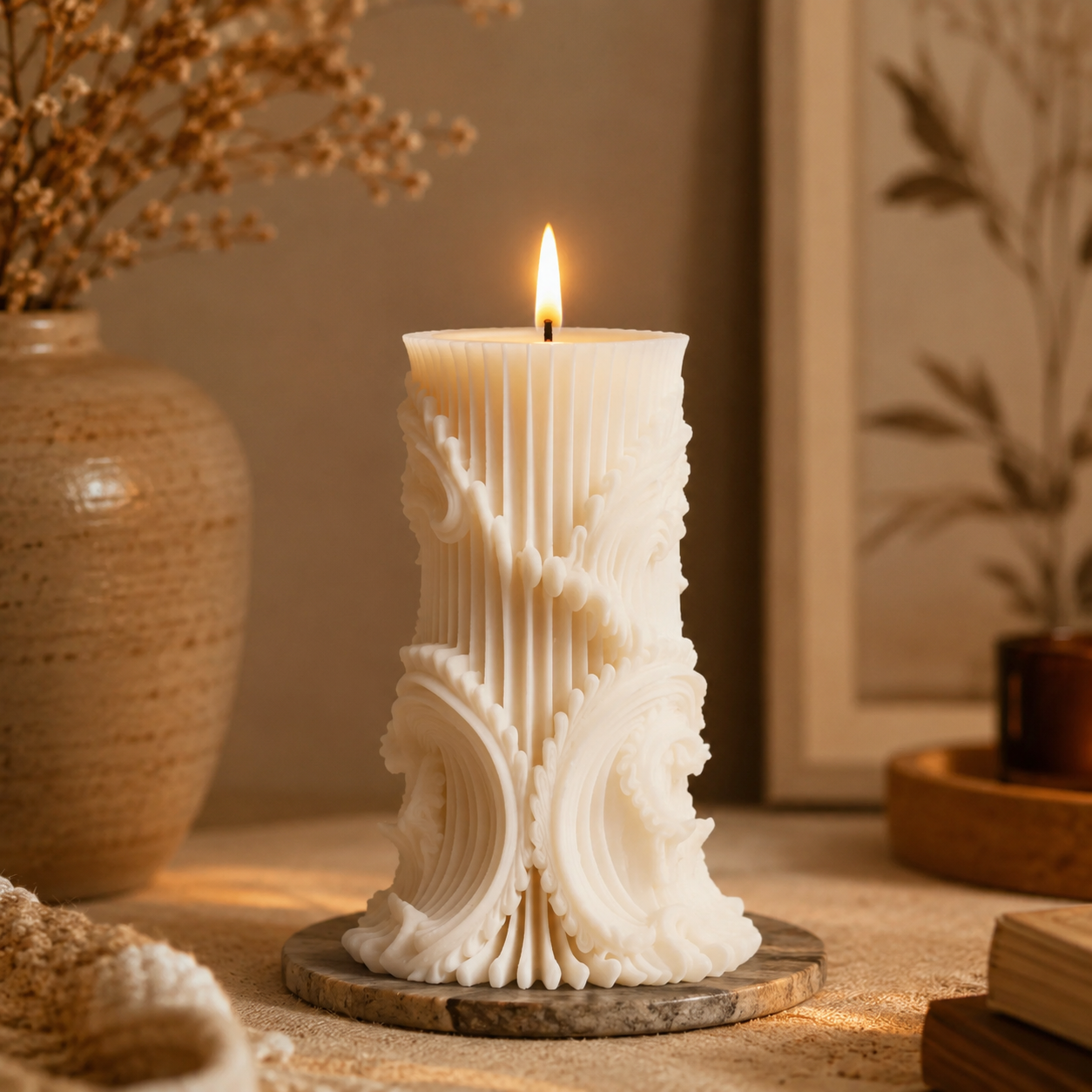 Vanilla Scented Sculpted Pillar Soy Candle, 134ml DCPL Candles