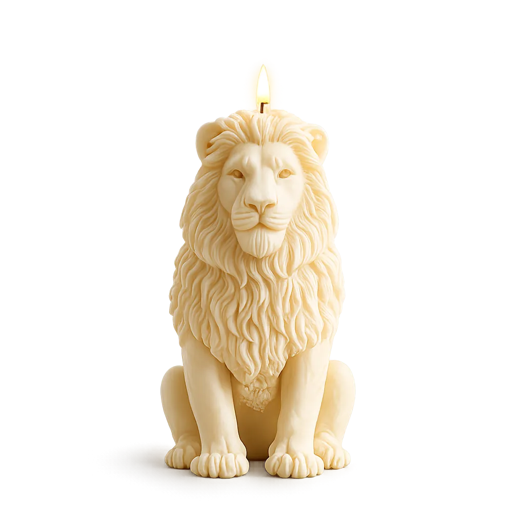 Lion-shaped candle on a white background