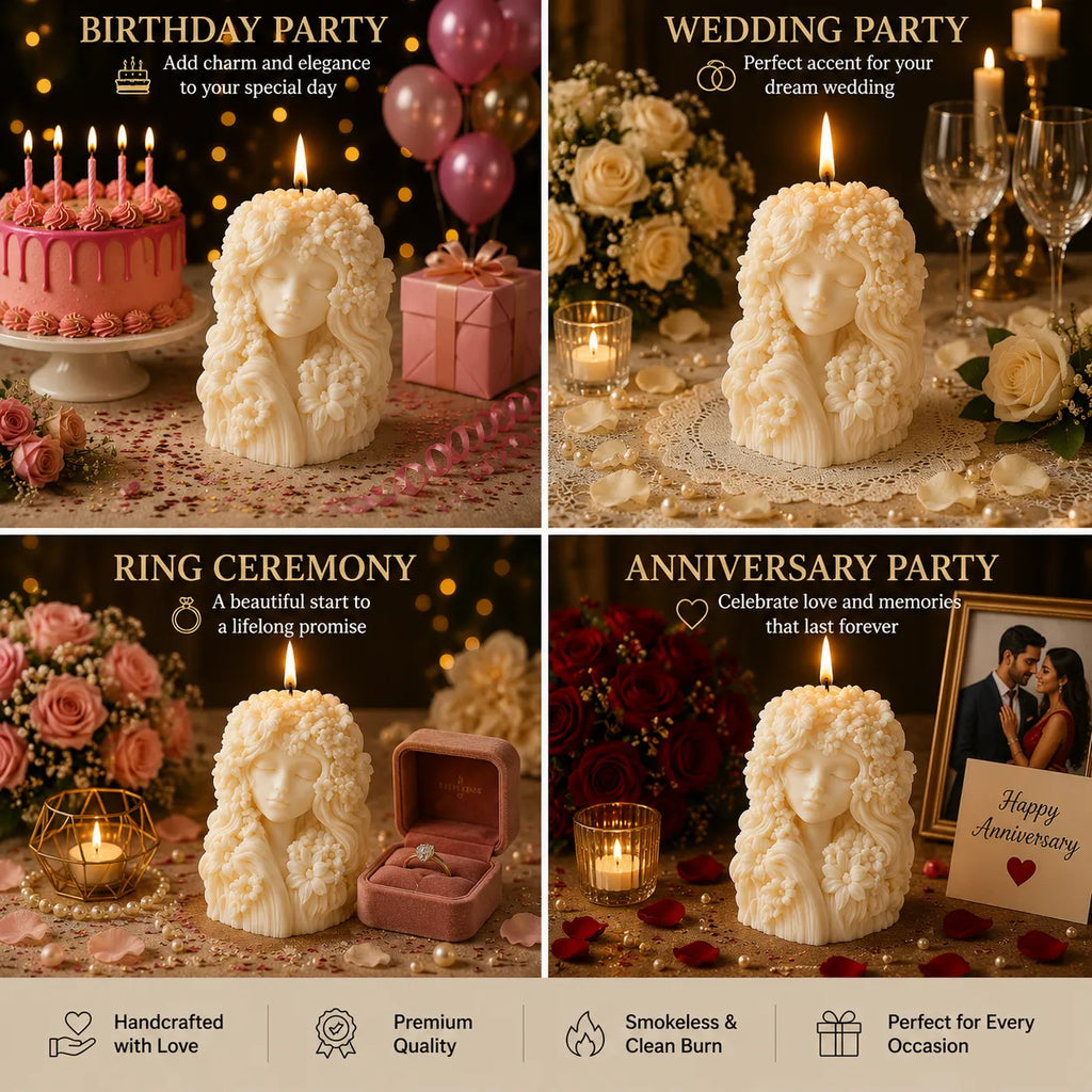 Decorative candles with faces on a table setting for various special occasions.
