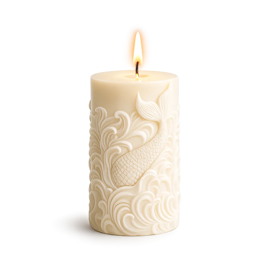 Decorative candle with intricate patterns on a white background