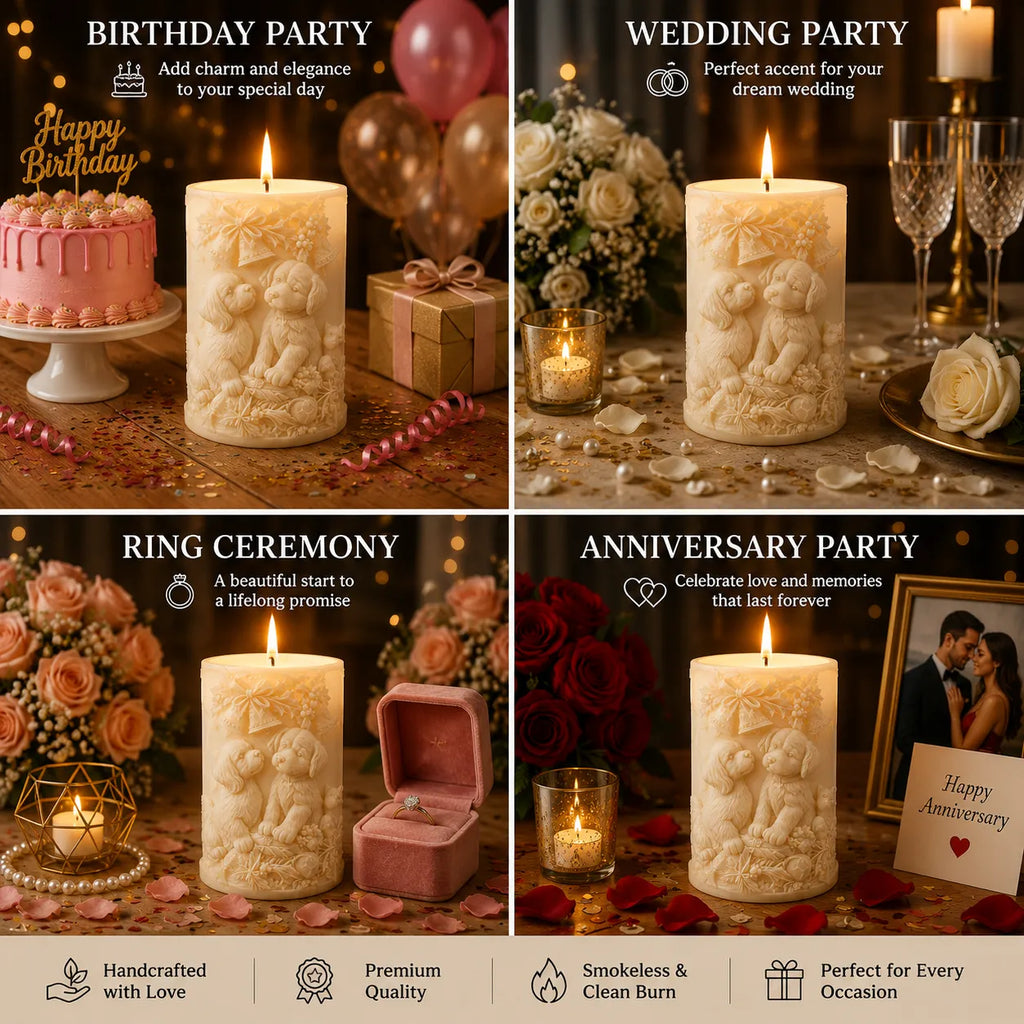 Collage of candles with decorative elements for various special occasions.