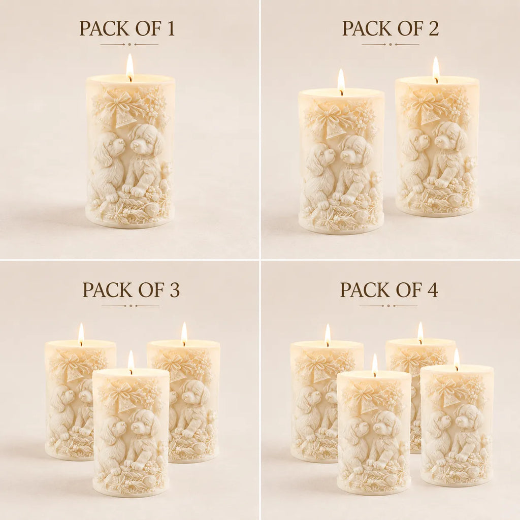Set of decorative candles in different pack sizes on a light background