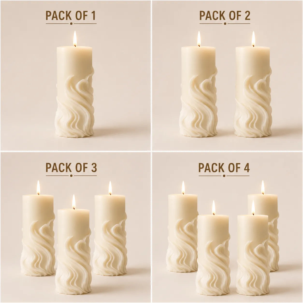 Set of candles with different quantity labels on a neutral background