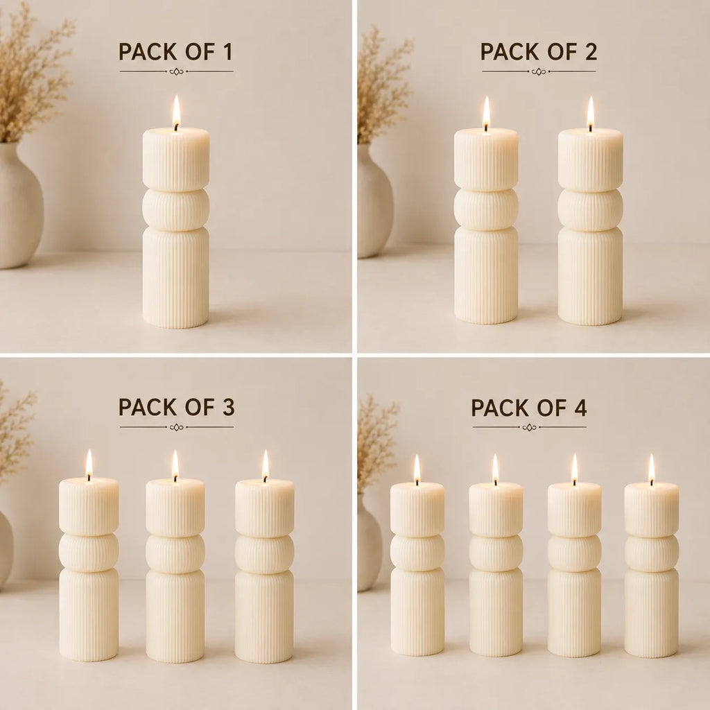 Set of candles in different quantity packs on a neutral background
