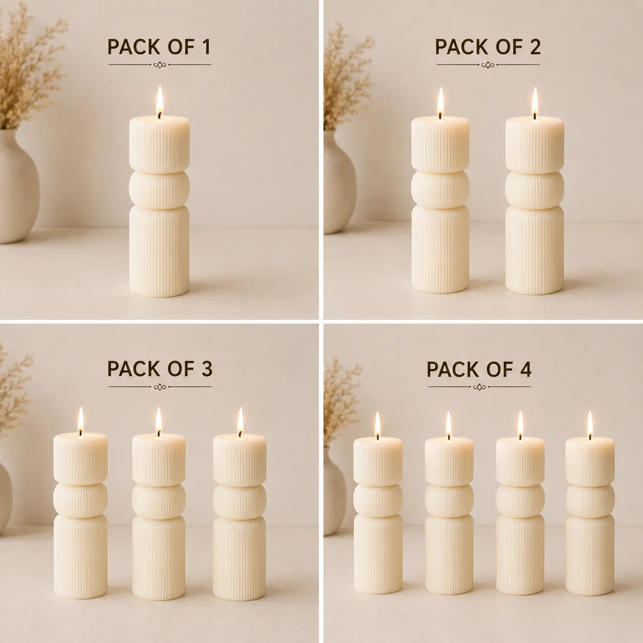 Set of candles in different quantity packs on a neutral background