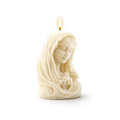 Candle shaped like a woman's face with long hair on a white background