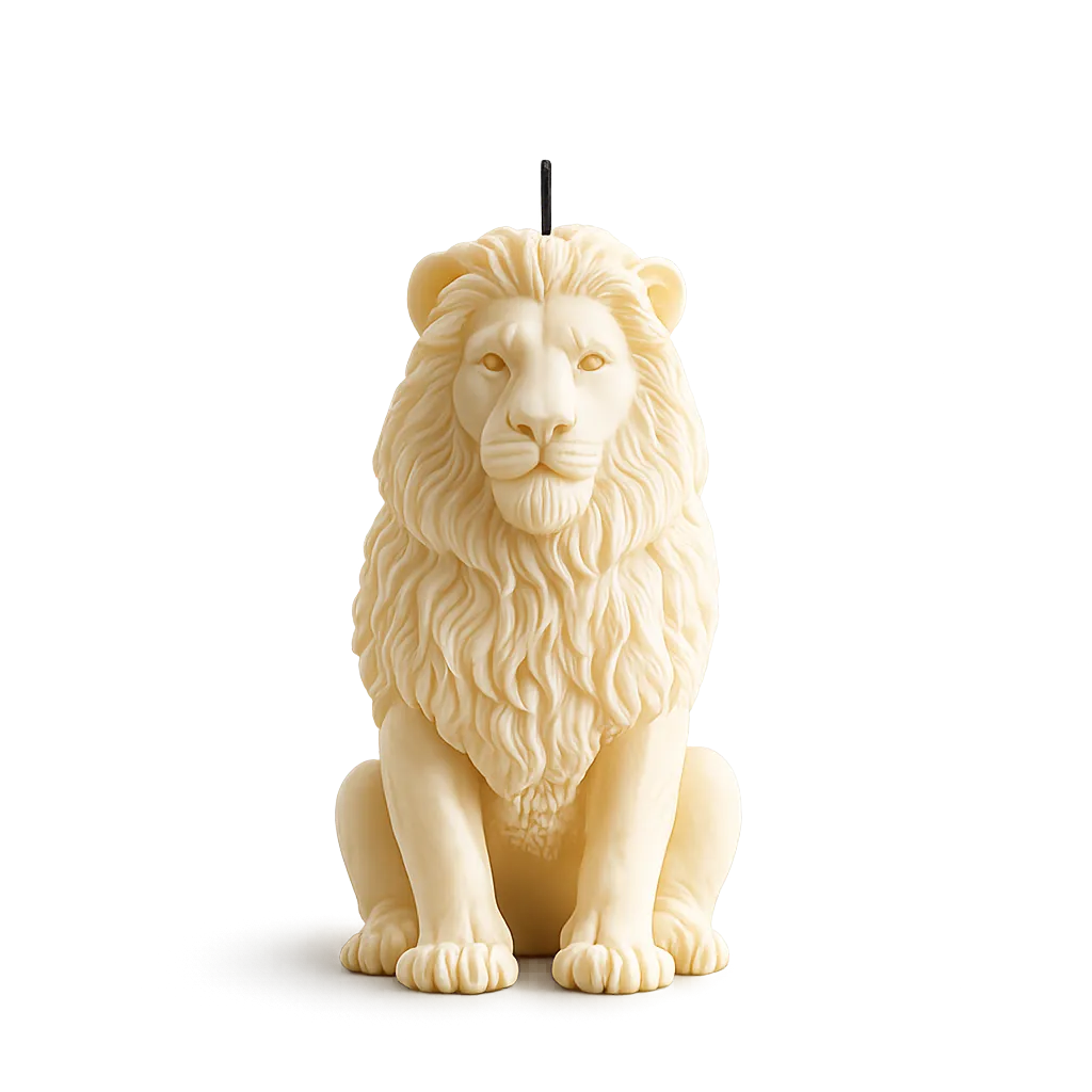 Lion-shaped candle on a white background