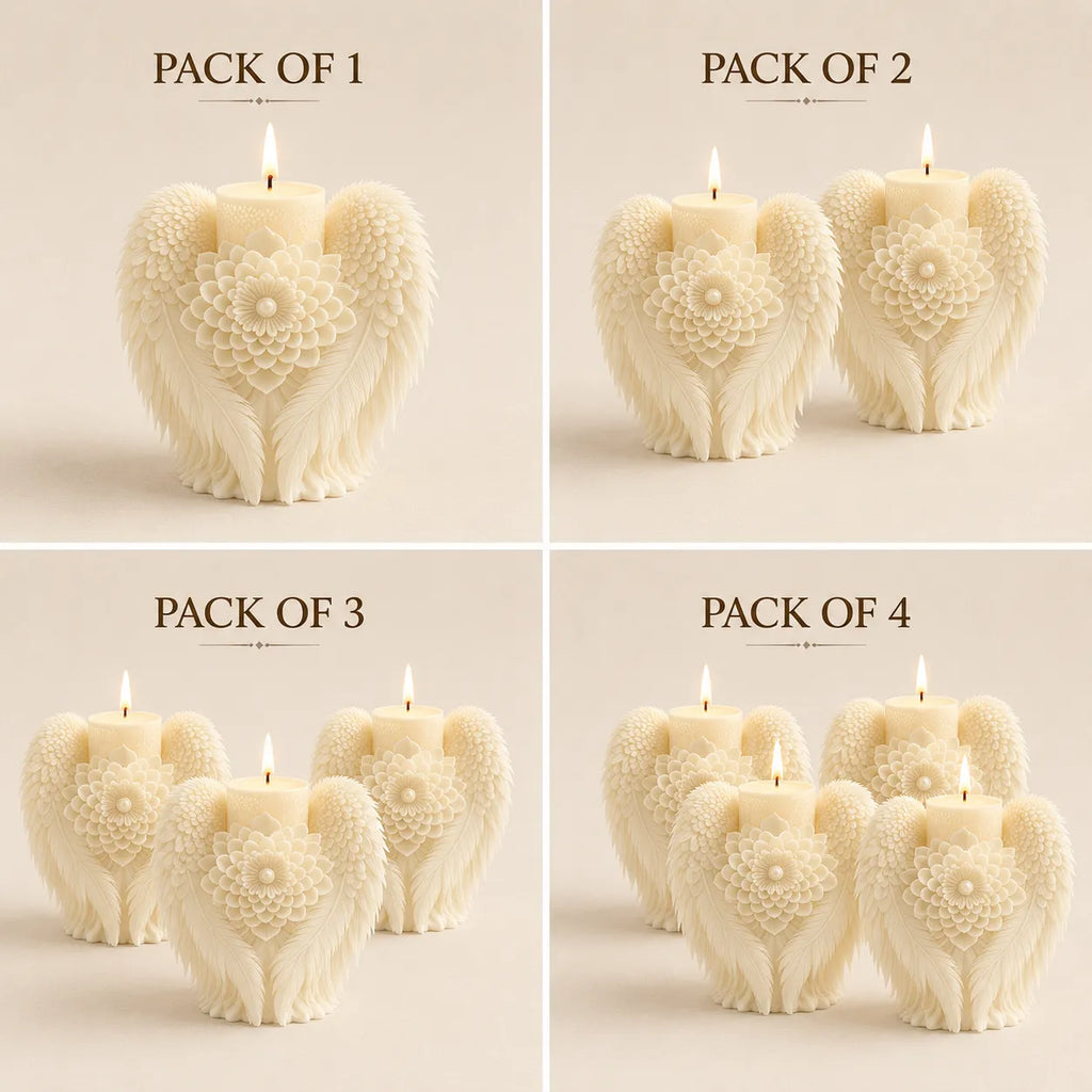 Set of decorative candles in the shape of elephants with embossed patterns, displayed in packs of 1 to 4 on a neutral background.