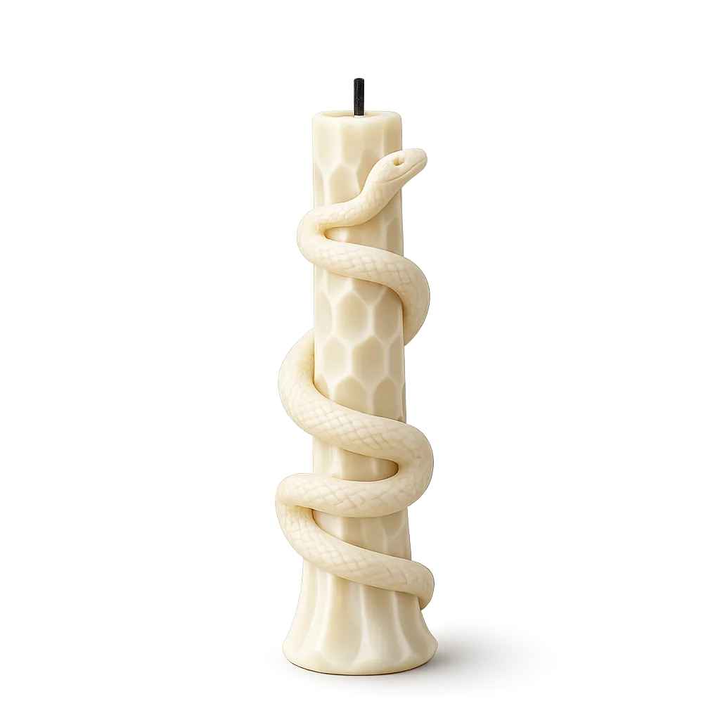 Decorative candle with twisted design on a white background