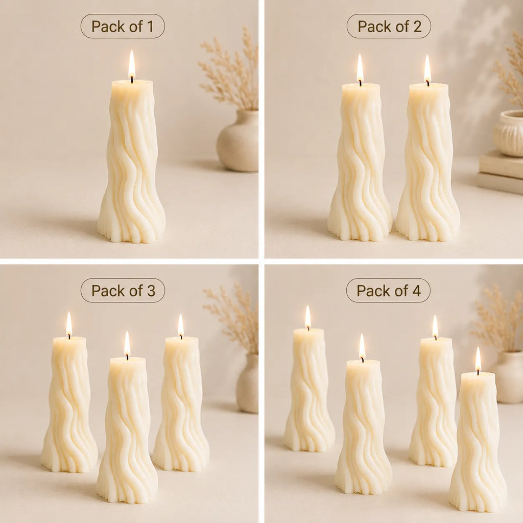 Set of four images showing candles in packs of 1, 2, 3, and 4 on a neutral background.
