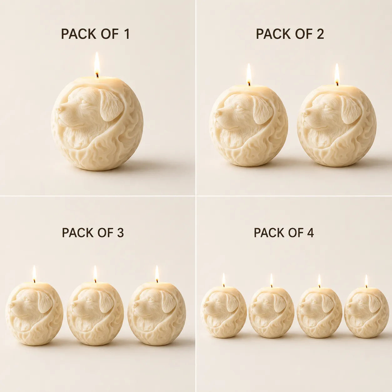 Candle packaging options with different quantities on a light background