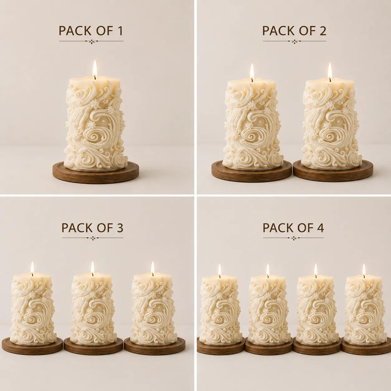 Set of candles with varying quantities on a neutral background