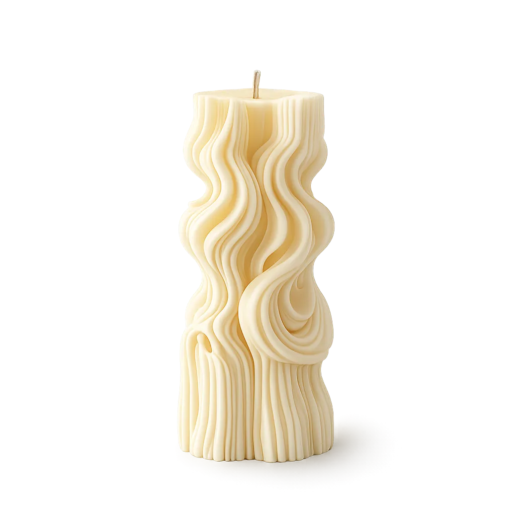 Wavy-textured candle on a white background