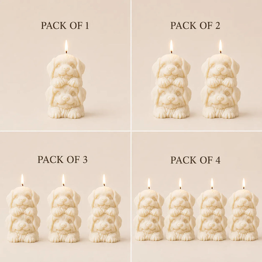 Set of candle packaging options with different quantities on a beige background