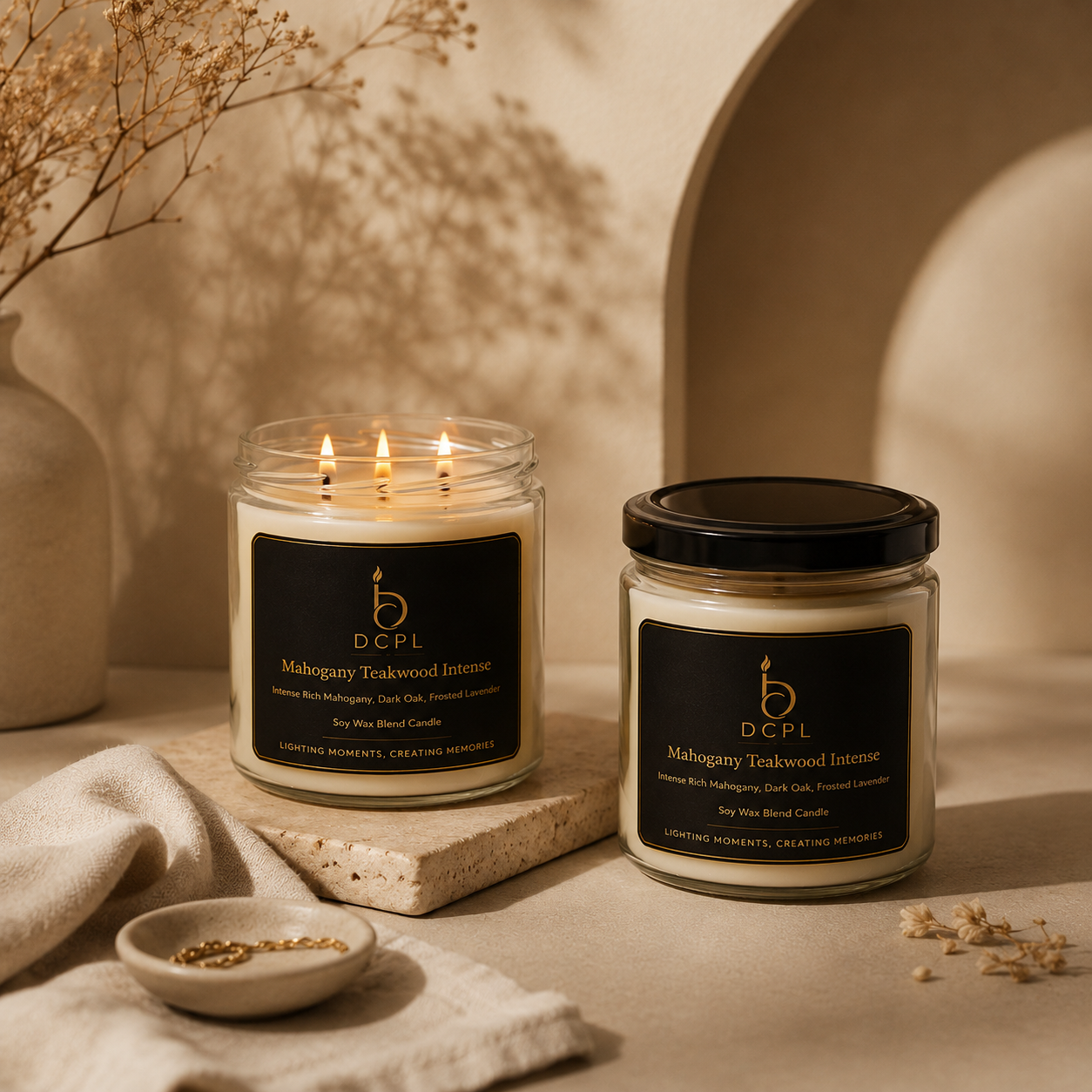 Mahogany Teakwood Intense Luxury 3-Wick Scented Soy Wax Jar Candle, 411g DCPL Candles