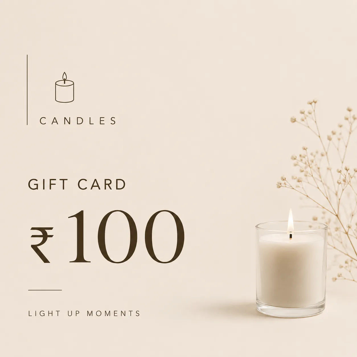 Candle gift card with a burning candle and decorative elements on a beige background